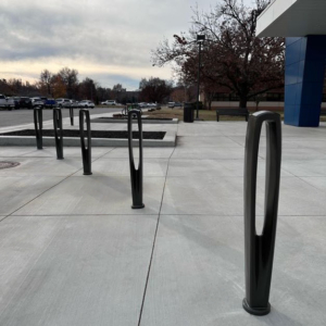 Decorative cast iron bollard with black powder coat finish in the "Needle" pattern from Iron Age Designs