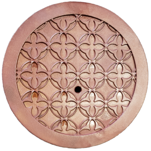 Cast iron access cover with decorative Quatrefoil pattern from Iron Age Designs.